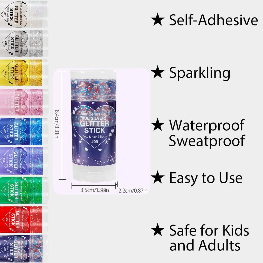 Mysense Patriotic Red White and Blue Body Glitter Stick,4Th of July Accessories,Sparkling Face Hair Glitter for 4Th of July Outfits Women Kids,American Flag Makeup for Independence Day 250 Anniversary