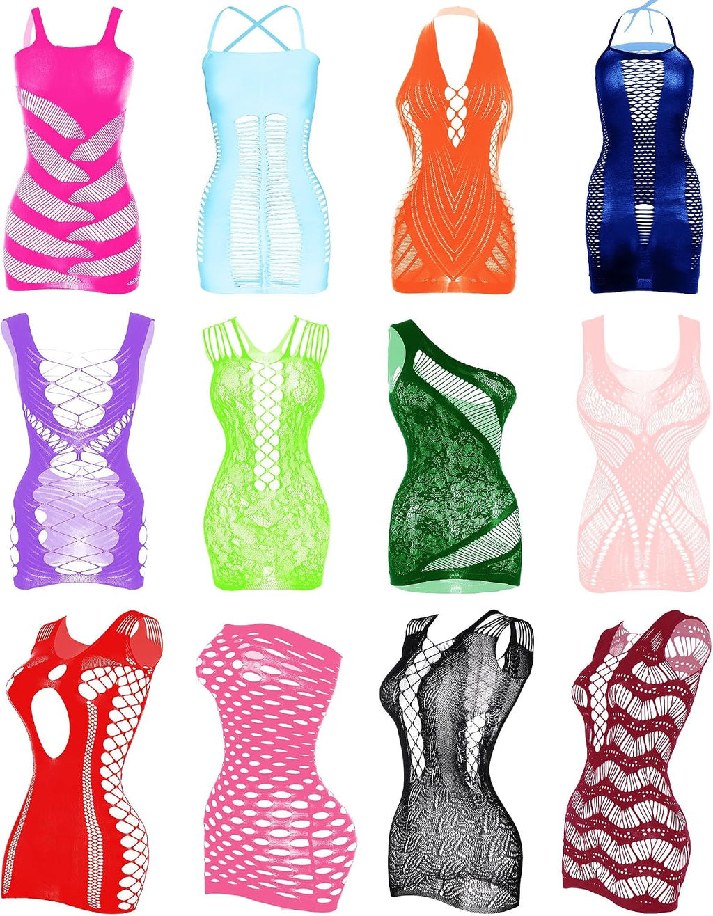 Tisancy 12 Pcs Women'S Fishnet Mesh Bodysuit Cover-Up Dress Outfits, Sheer Lace Party Outfit, Beachwear