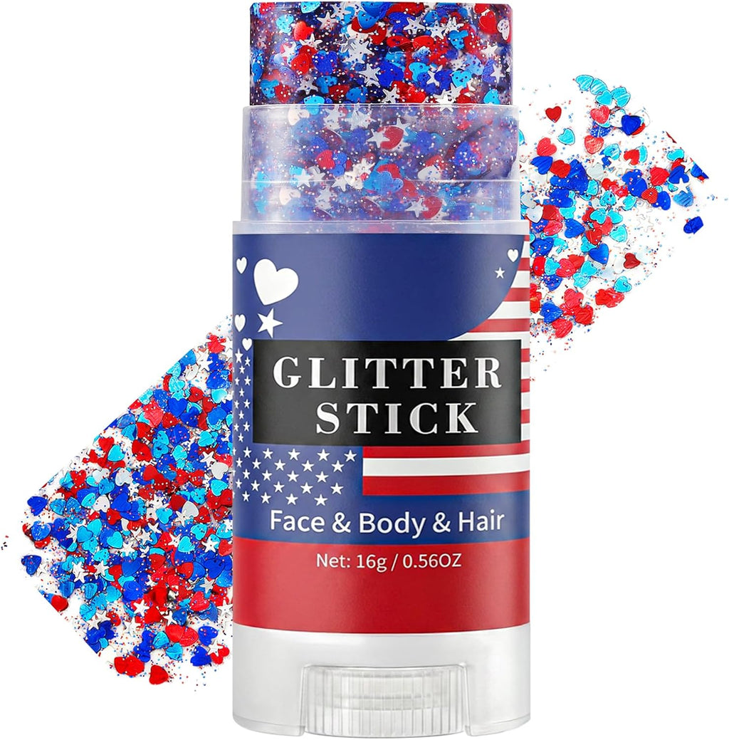 Mysense Patriotic Red White and Blue Face Hair Body Glitter Stick,4Th of July Outfits and Accessories for Women Kids,Usa Flag Makeup for Independence Day 250 Anniversary Memorial Day Veterans Day