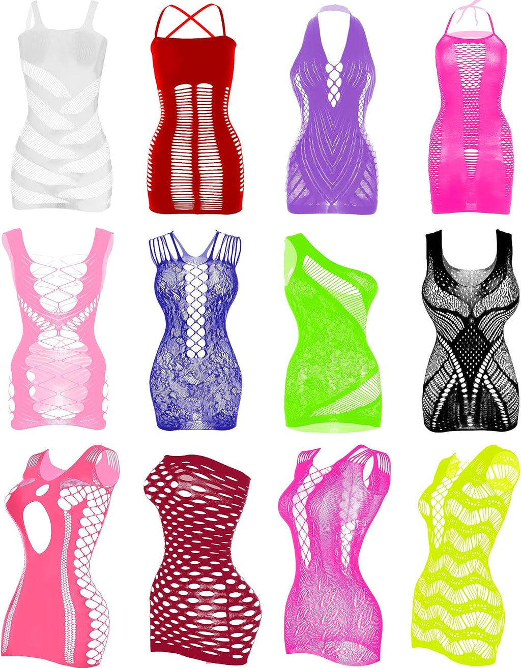 Tisancy 12 Pcs Women'S Fishnet Mesh Bodysuit Cover-Up Dress Outfits, Sheer Lace Party Outfit, Beachwear