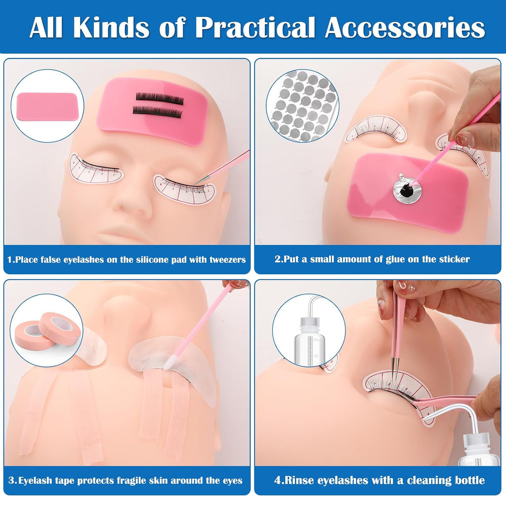 Ultimate Eyelash Extension Kit for Beginners - Professional Training Supplies with Mannequin Head, Lash Fan & Essential Tools for Flawless Application