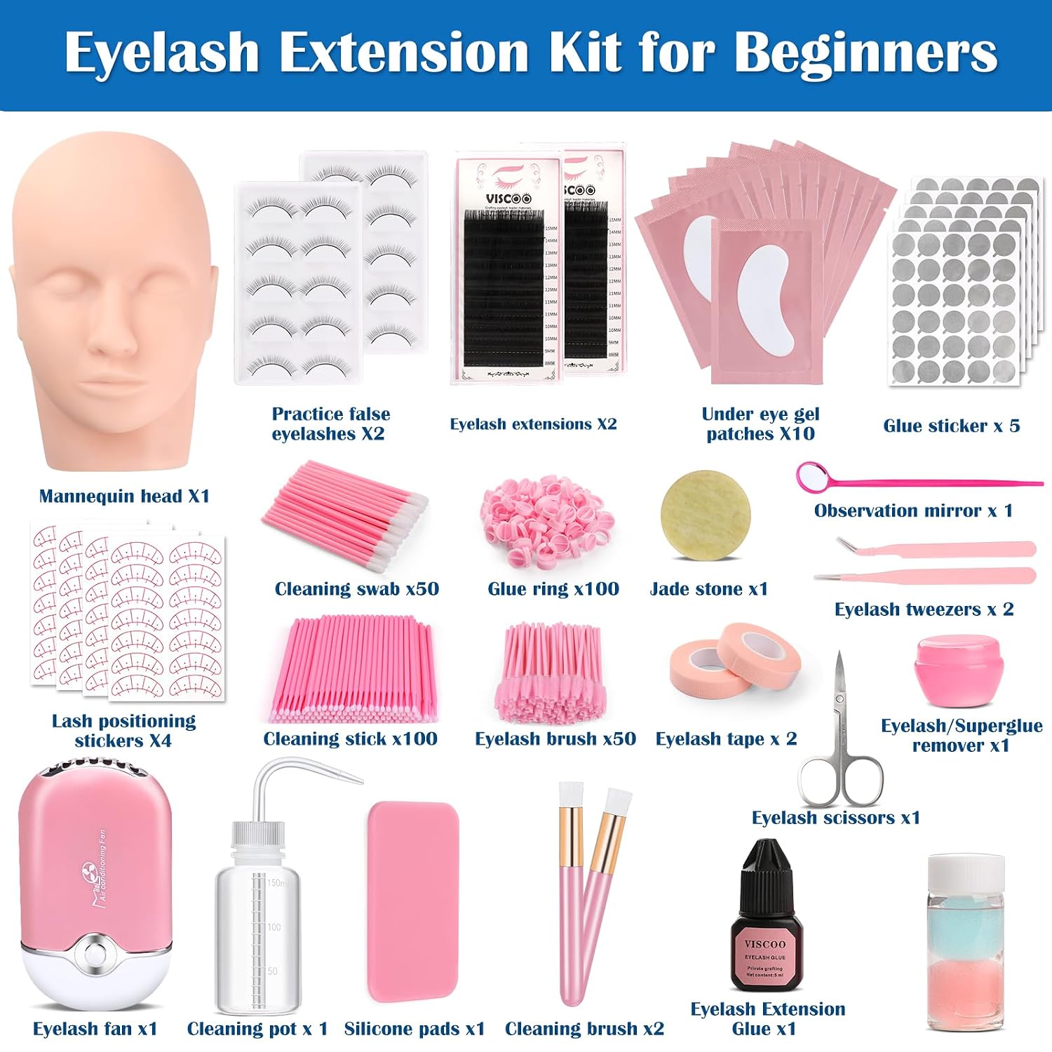 Ultimate Eyelash Extension Kit for Beginners - Professional Training Supplies with Mannequin Head, Lash Fan & Essential Tools for Flawless Application