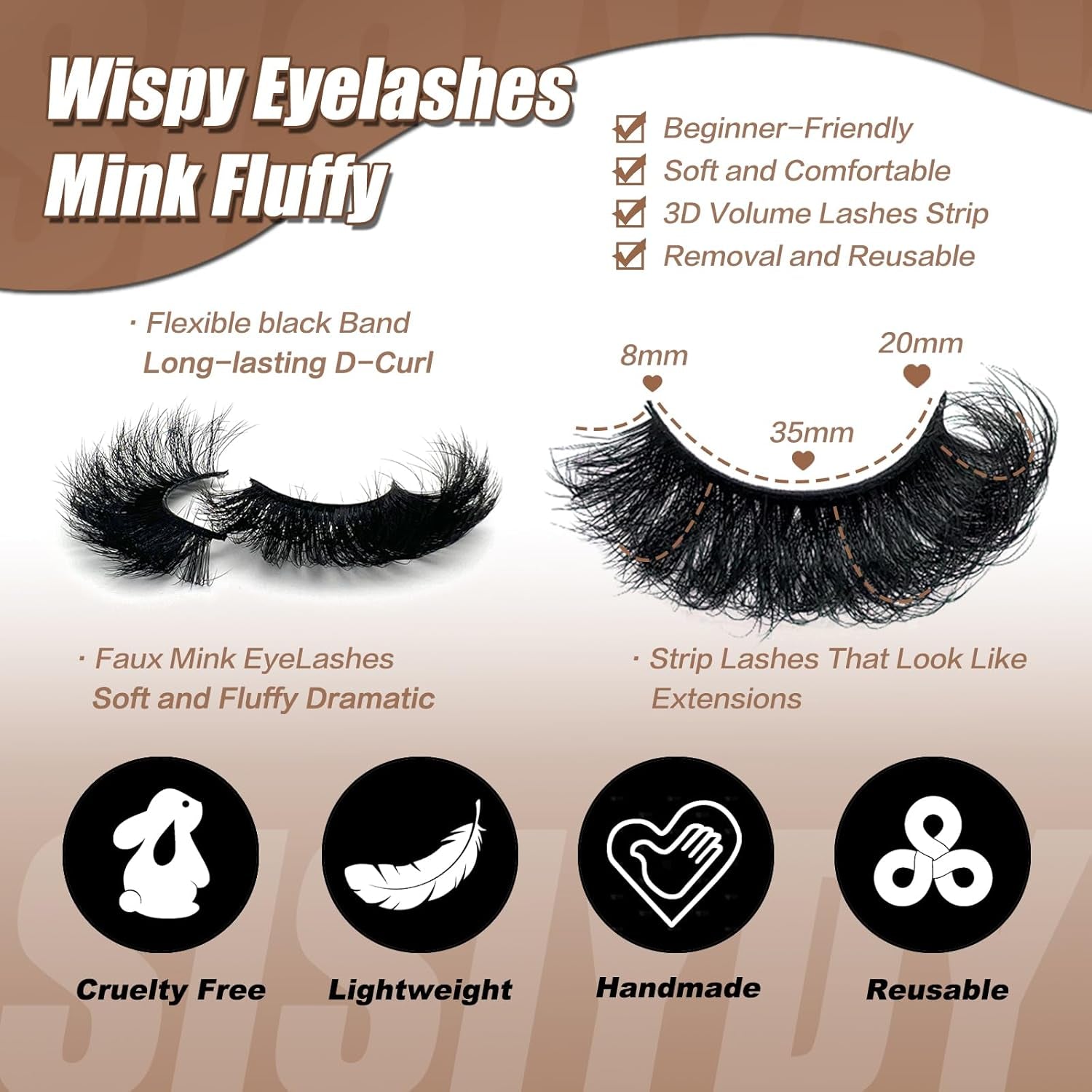 Wispy Lashes Mink Fluffy C Curl Faux Mink Cat Eye Eyelashes Strips Look like Extensions 18Mm Long 3D Natural Look Wispies Volume Thick Fake Faux Mink Lashes Pack 10 Pairs YH012