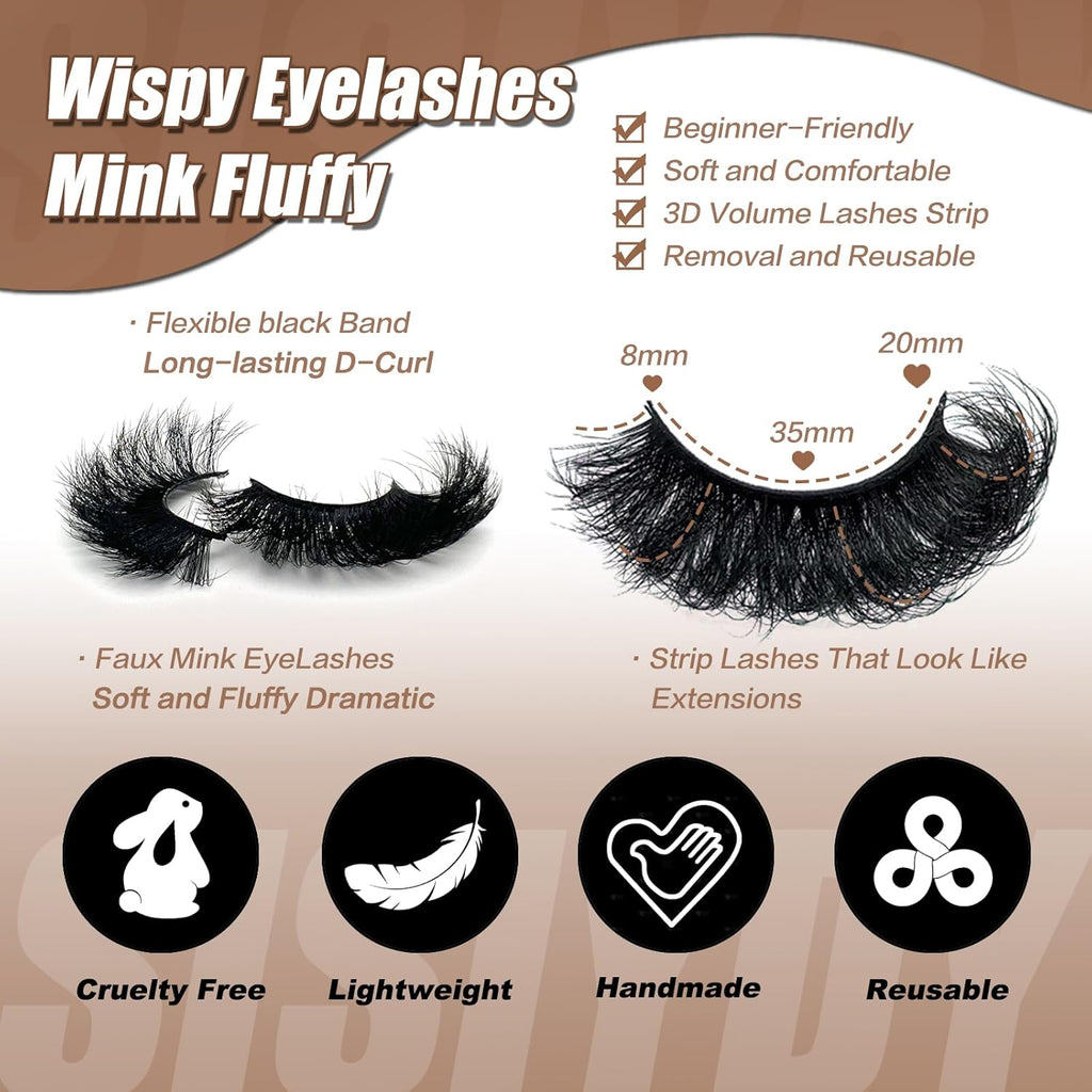 False Eye Lashes Natural Look Cat Eye Lash Strips Clear Band C Curl Wispy Mink Eyelashes Short Fluffy Eyelashes Strips 3D Cateye Natural Lahses 18Mm 10 Pairs Pack YH017