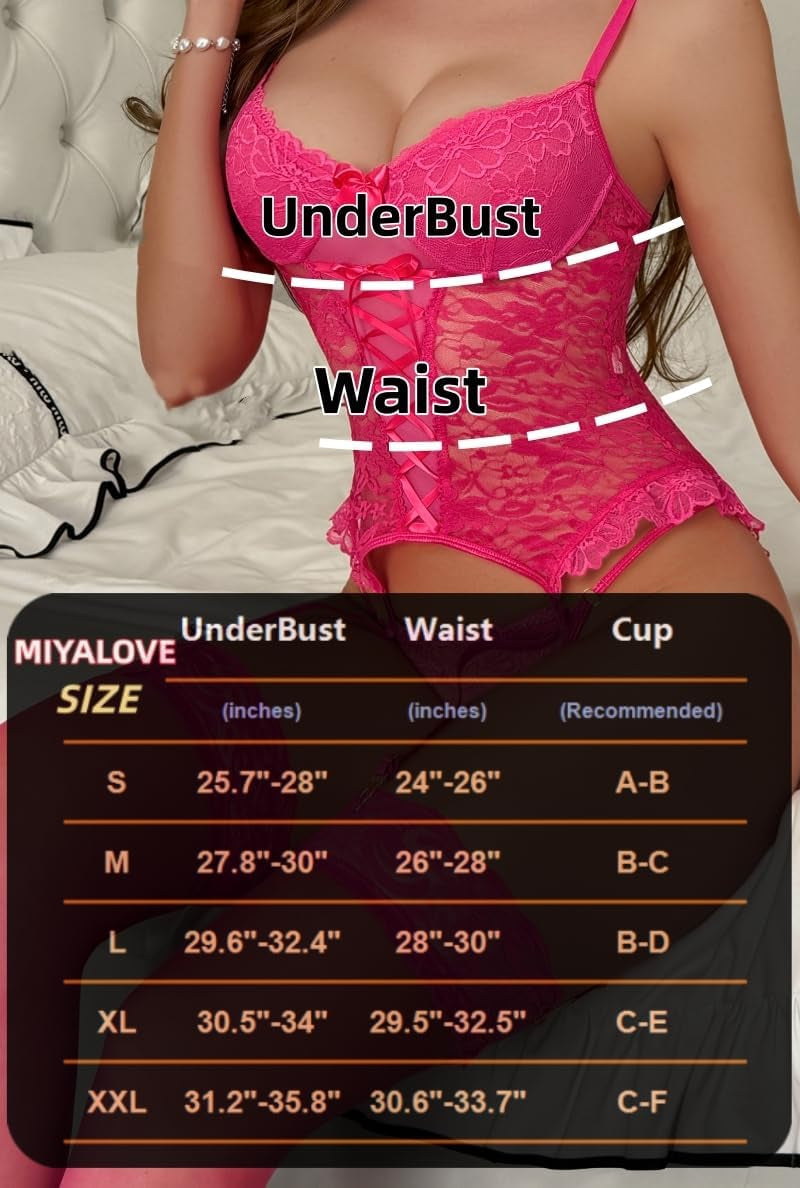 Women'S Sexy Lingerie Set with Garter Belt Lace Bodysuit Teddy Baby Dolls Panty with Stockings