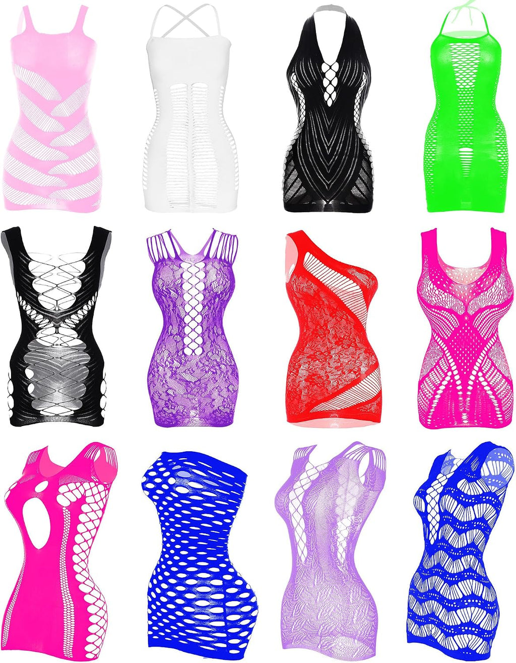 Tisancy 12 Pcs Women'S Fishnet Mesh Bodysuit Cover-Up Dress Outfits, Sheer Lace Party Outfit, Beachwear