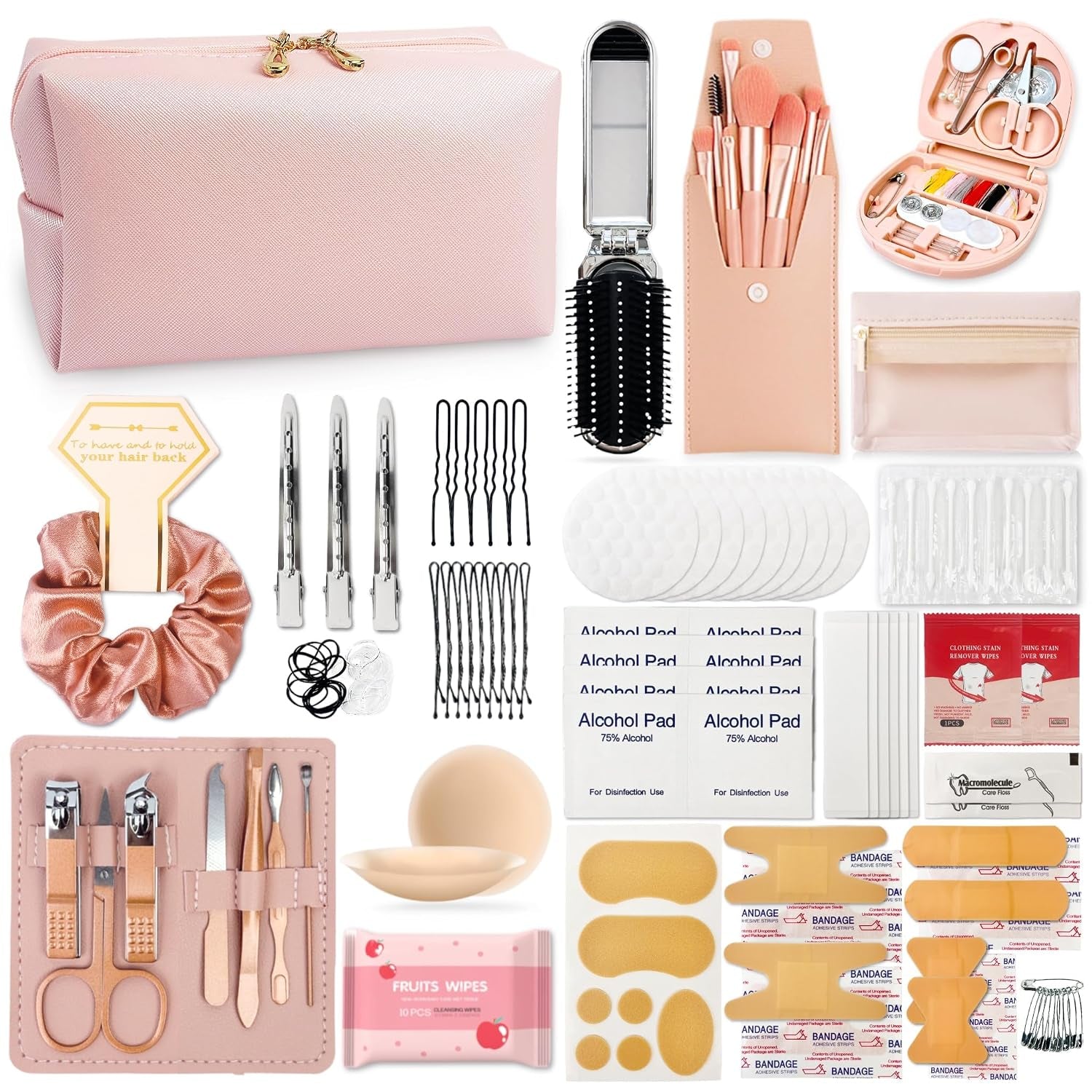 Women'S Wedding Emergency Travel Kit 45 Essential Items for Brides Bridesmaid All-In-One Daily Beauty Style Set with Makeup Brushes (Bianca Luxe)