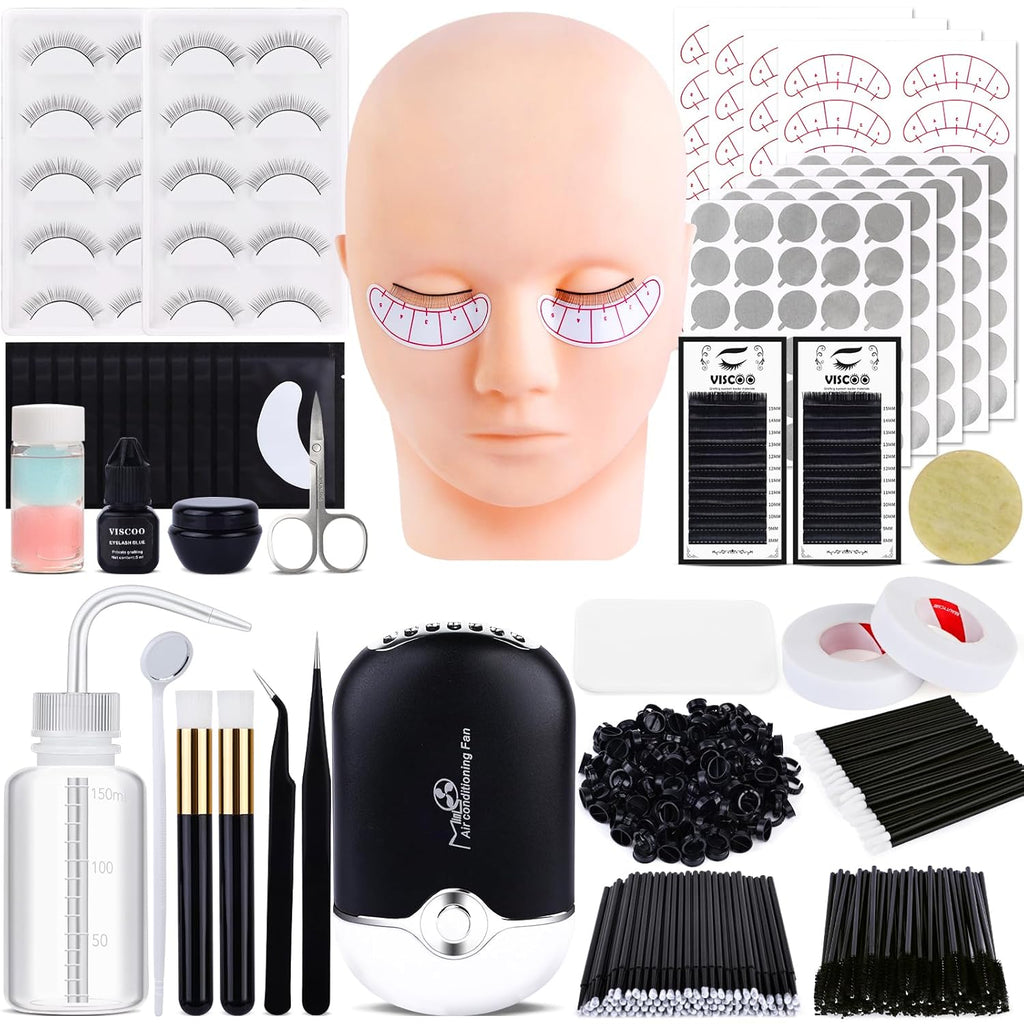 Ultimate Eyelash Extension Kit for Beginners - Professional Training Supplies with Mannequin Head, Lash Fan & Essential Tools for Flawless Application