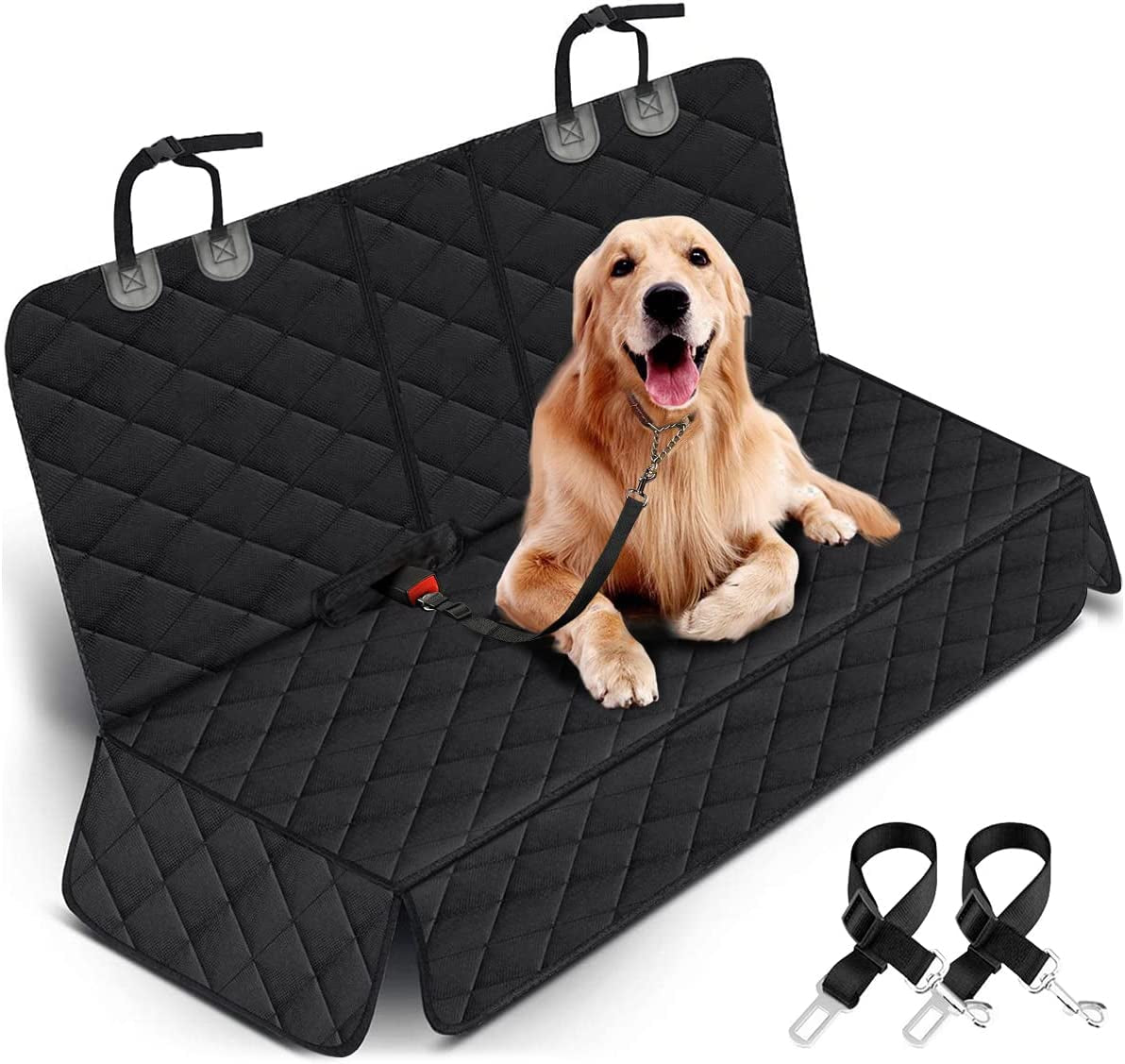 Yuntec Dog Car Seat Cover, Back Seat Cover for Dogs Pet Car Seat Protector Waterproof Rear Seat Cover Durable Car Seat Cover, Fits Middle Armrest for Most Cars Suvs Trucks (53” Width)- Black