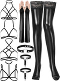 Bencailor 11 Pcs Women'S Wet Look Costume Set, Fingerless Gloves Stockings Bras Choker Garters Belt with Anti-Slip Clips for Cosplay