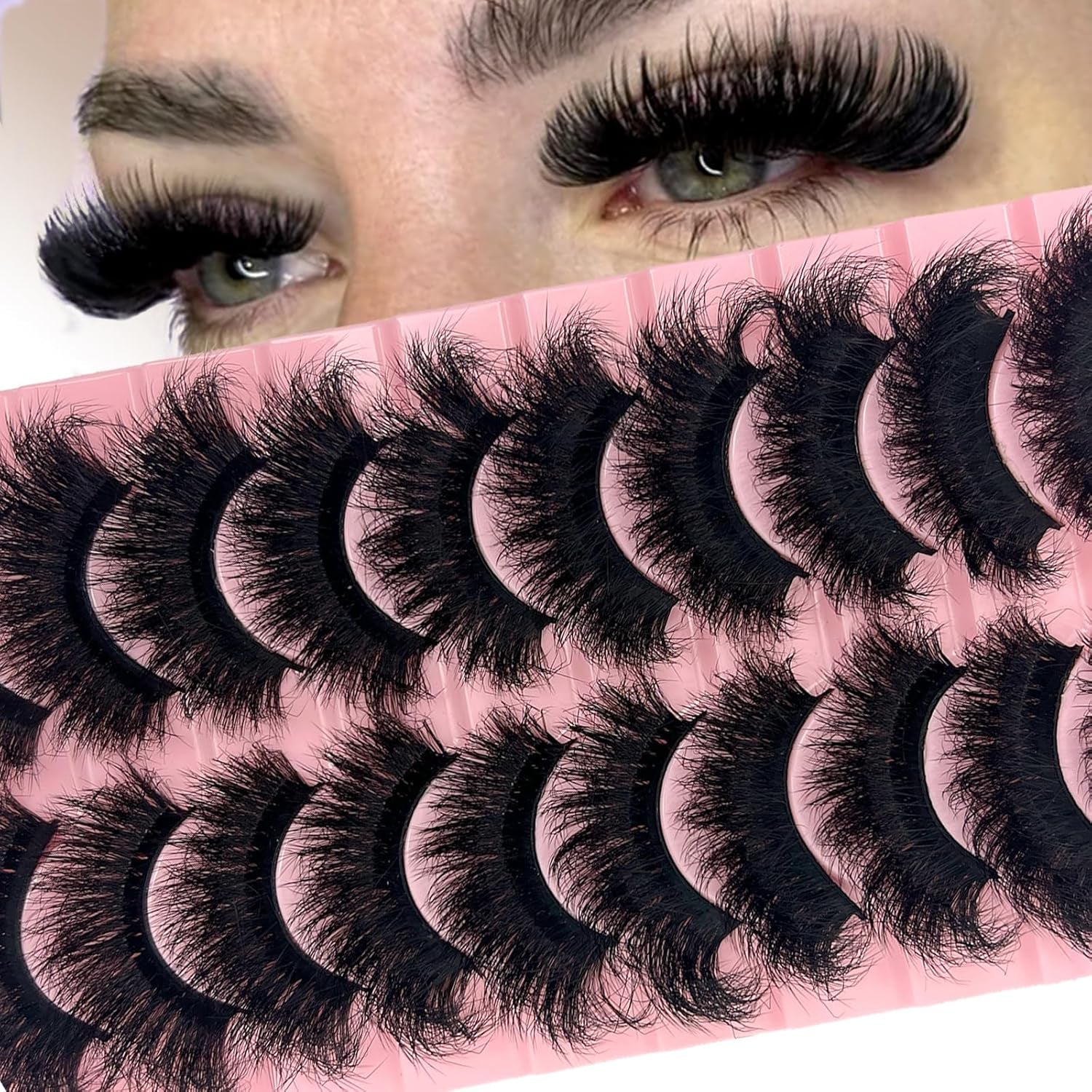 False Eye Lashes Natural Look Cat Eye Lash Strips Clear Band C Curl Wispy Mink Eyelashes Short Fluffy Eyelashes Strips 3D Cateye Natural Lahses 18Mm 10 Pairs Pack YH017