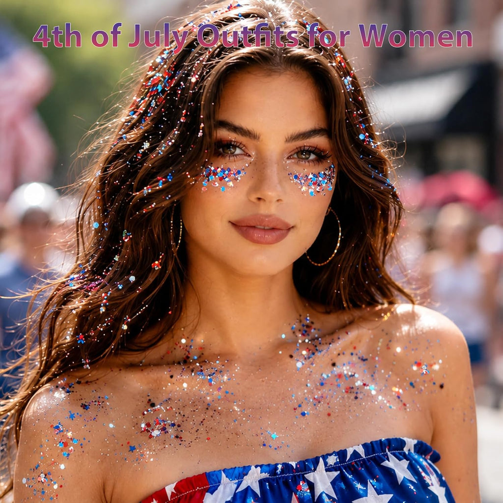 Mysense Patriotic Red White and Blue Face Hair Body Glitter Stick,4Th of July Outfits and Accessories for Women Kids,Usa Flag Makeup for Independence Day 250 Anniversary Memorial Day Veterans Day