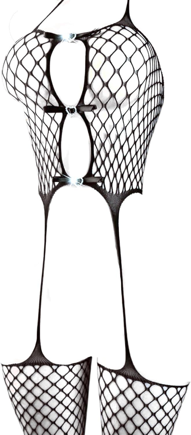 Nine-Tailed Fox Womens Fishnet Bodystocking One Piece Mesh Bodysuit Sexy Tights Full Body See through Jumpsuit