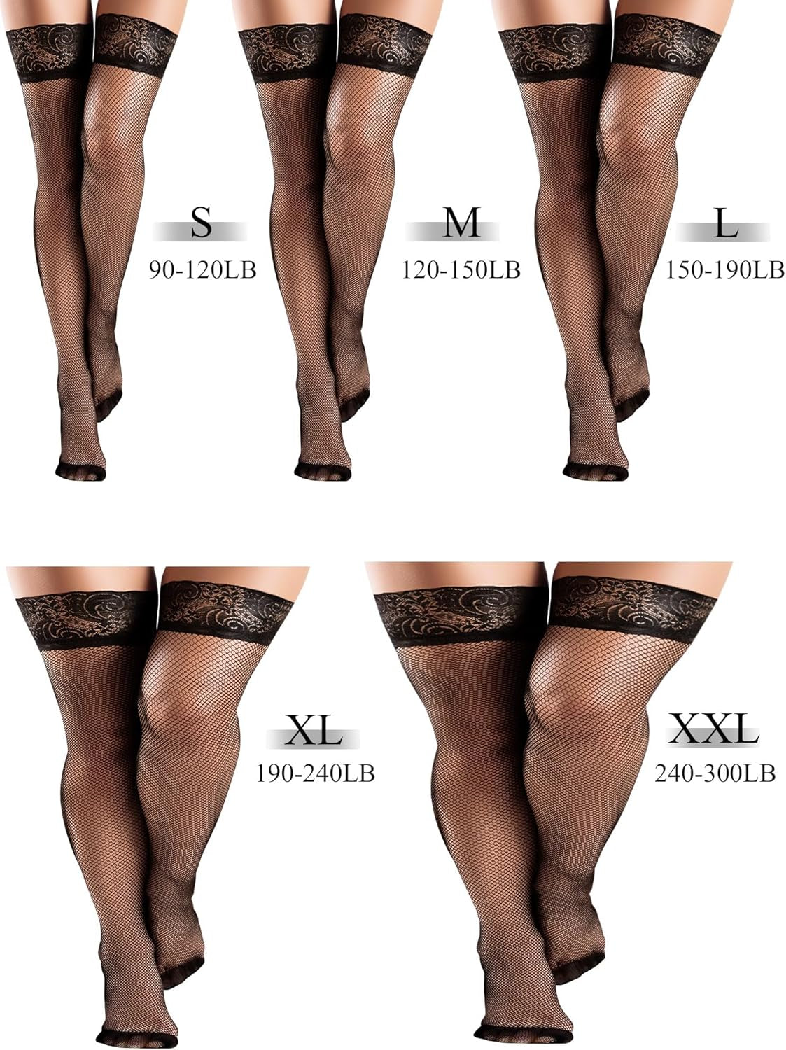 Bencailor 4/6/12 Pairs Fishnet Thigh High Stocking for Women Silicone Lace Top Sheer over Knee Stockings