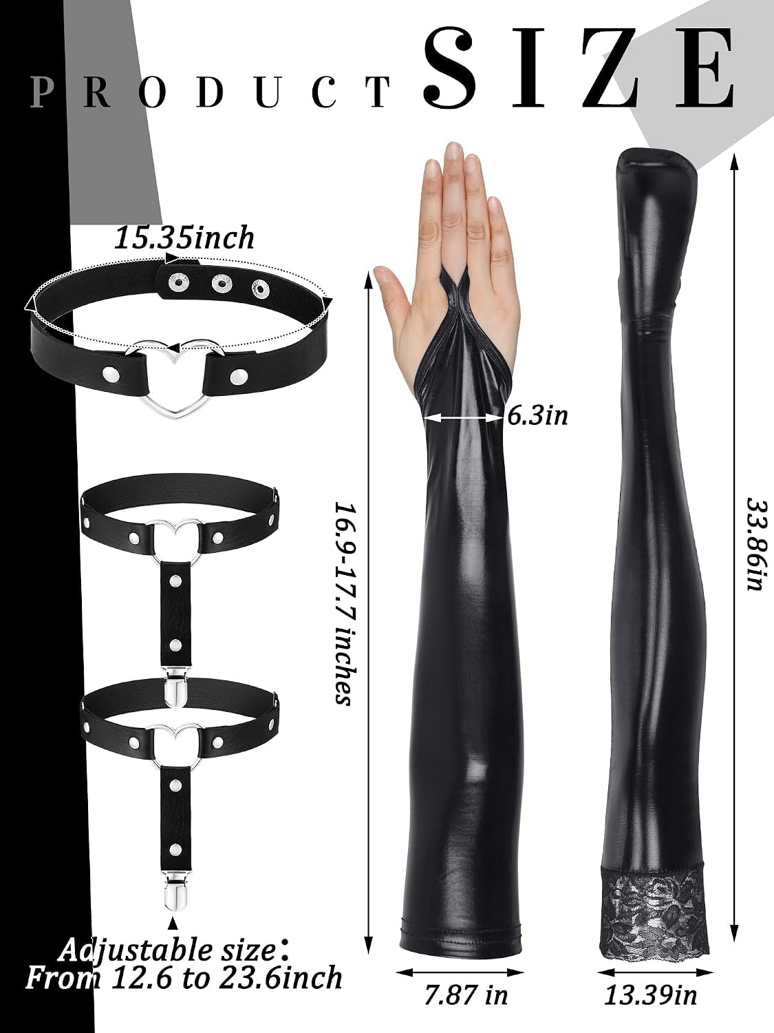Bencailor 11 Pcs Women'S Wet Look Costume Set, Fingerless Gloves Stockings Bras Choker Garters Belt with Anti-Slip Clips for Cosplay
