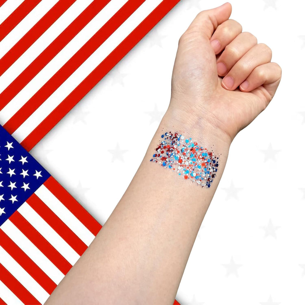 Mysense Patriotic Red White and Blue Body Glitter Stick,4Th of July Accessories,Sparkling Face Hair Glitter for 4Th of July Outfits Women Kids,American Flag Makeup for Independence Day 250 Anniversary