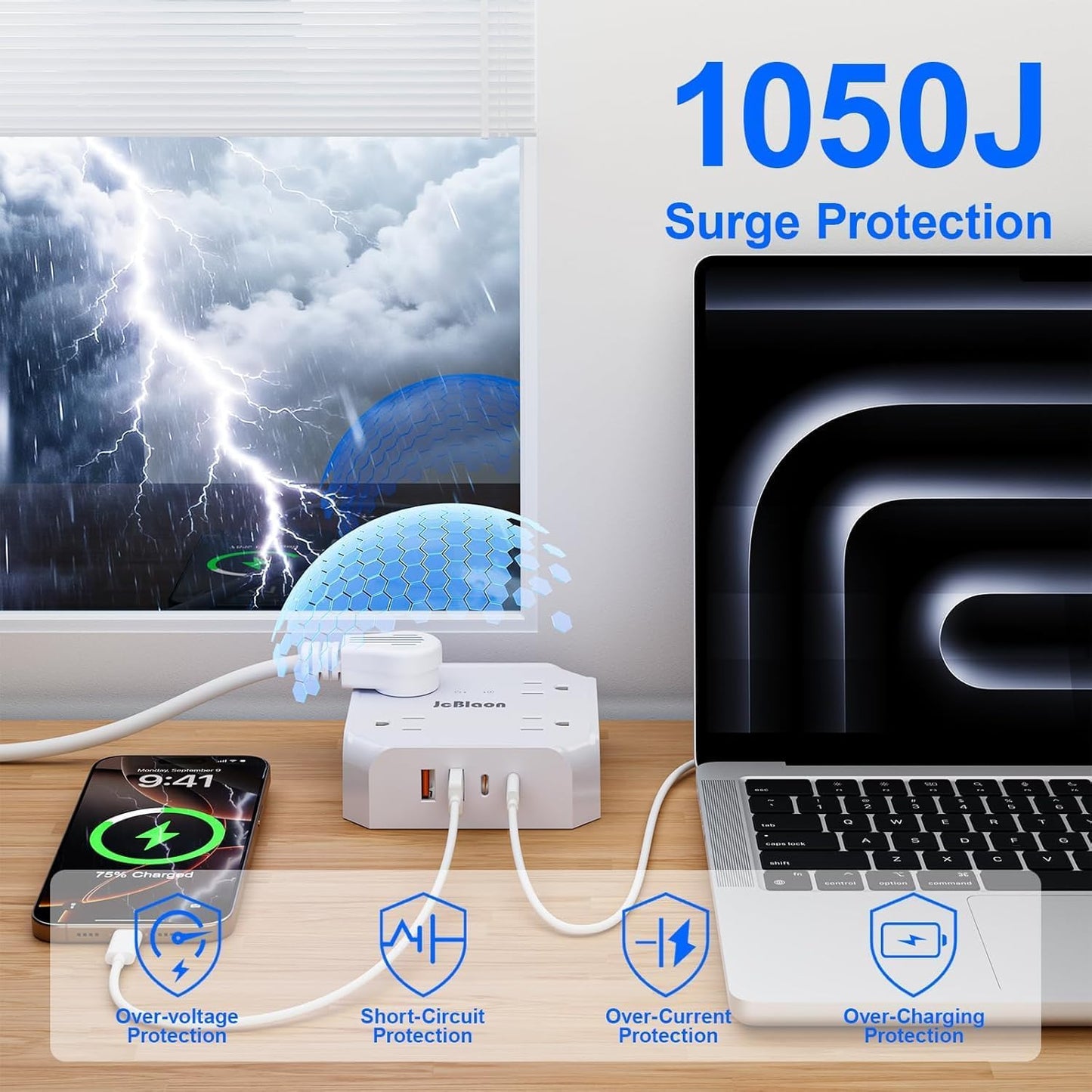 Ultimate Surge Protector Power Strip with 8 Outlets and 4 USB Ports - Perfect for Home, Travel, and College Dorms!