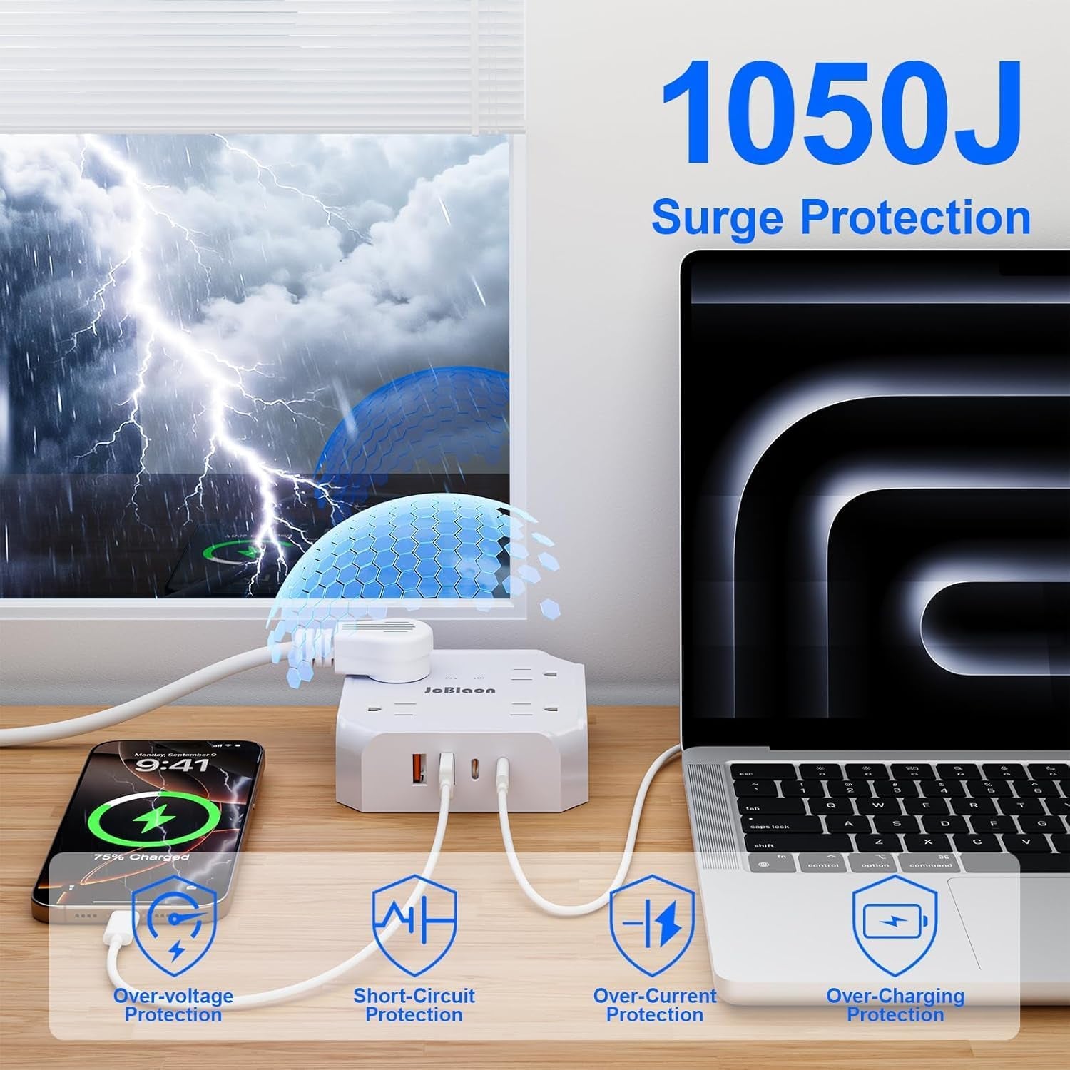 Ultimate Surge Protector Power Strip with 8 Outlets and 4 USB Ports - Perfect for Home, Travel, and College Dorms!