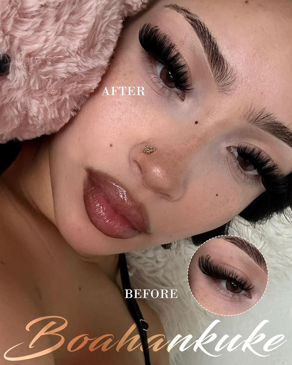 Boahankuke Mink Lashes 20MM Full False Eyelashes Thick Dramatic Cat Eyelashes 10D Big Wispy Fake Lashes D Curvature Volume Eye Lashes Long 7 Pairs Strip Lashes with Soft Cotton Band