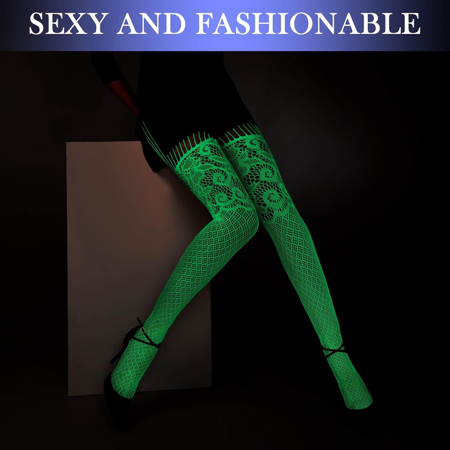 Hercicy 3 Pcs Glow in the Dark Fishnet Stockings Luminous Bodysuit Leggings Glowing Fishnet Socks for Women Glowing Party(Classic Style)
