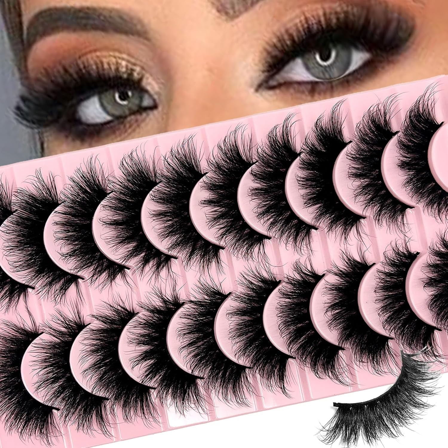 Mink Lashes Cat Eye Wispy Soft Faux Mink False Eyelashes Natural Look C Curl Full Strips Lashes Pack 18Mm Long Dramatic 3D 8D Long Volume Thick Faux Mink Fake Eyelashes Bulk YH013