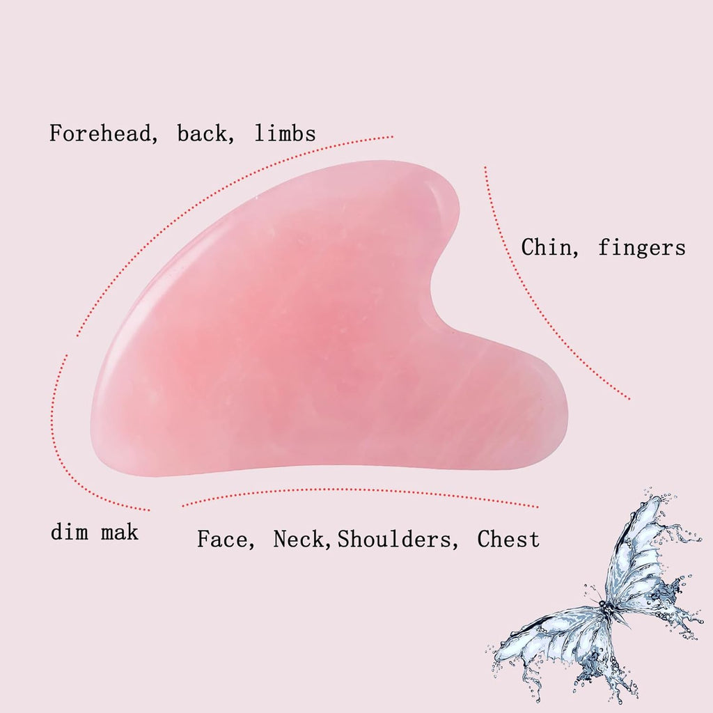 Gua Sha Jade Stone Gua Sha Massage Tool, Guasha Tool for Face and Body Skin Massage. Tools for SPA Acupuncture, Pink Stone for Body Face Neck and Eye, Skin Care Gift for Woman (Pink)