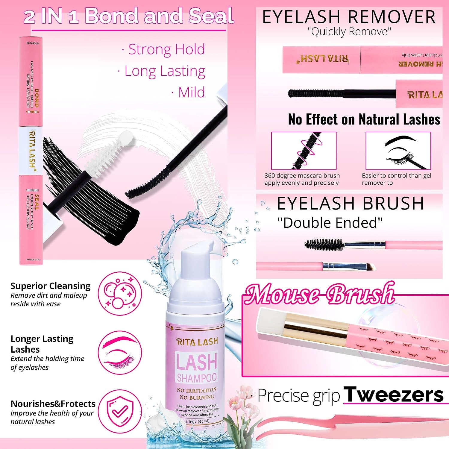 Lash Clusters Kit Bulk 3D Effect Eyelash Clusters Kit Cat Eye Lashes Cluster Eyelash Extensions Pack Colored Lashes Cluster Pestañas Postizas Naturales+Bond&Seal,Remover,Tweezers,Cleanser(Lash Kit-7)