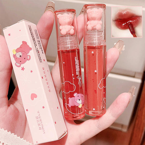 Baorder 4Pcs Bear Lip Glaze Hydrating Jelly Lip Gloss,Jelly Liquid Lipstick Cute Bear Lipgloss Moisturizing Lip Stain Plumping Water Lip Gloss Waterproof Long Lasting Cheek Rouge Tint Makeup (4, A)