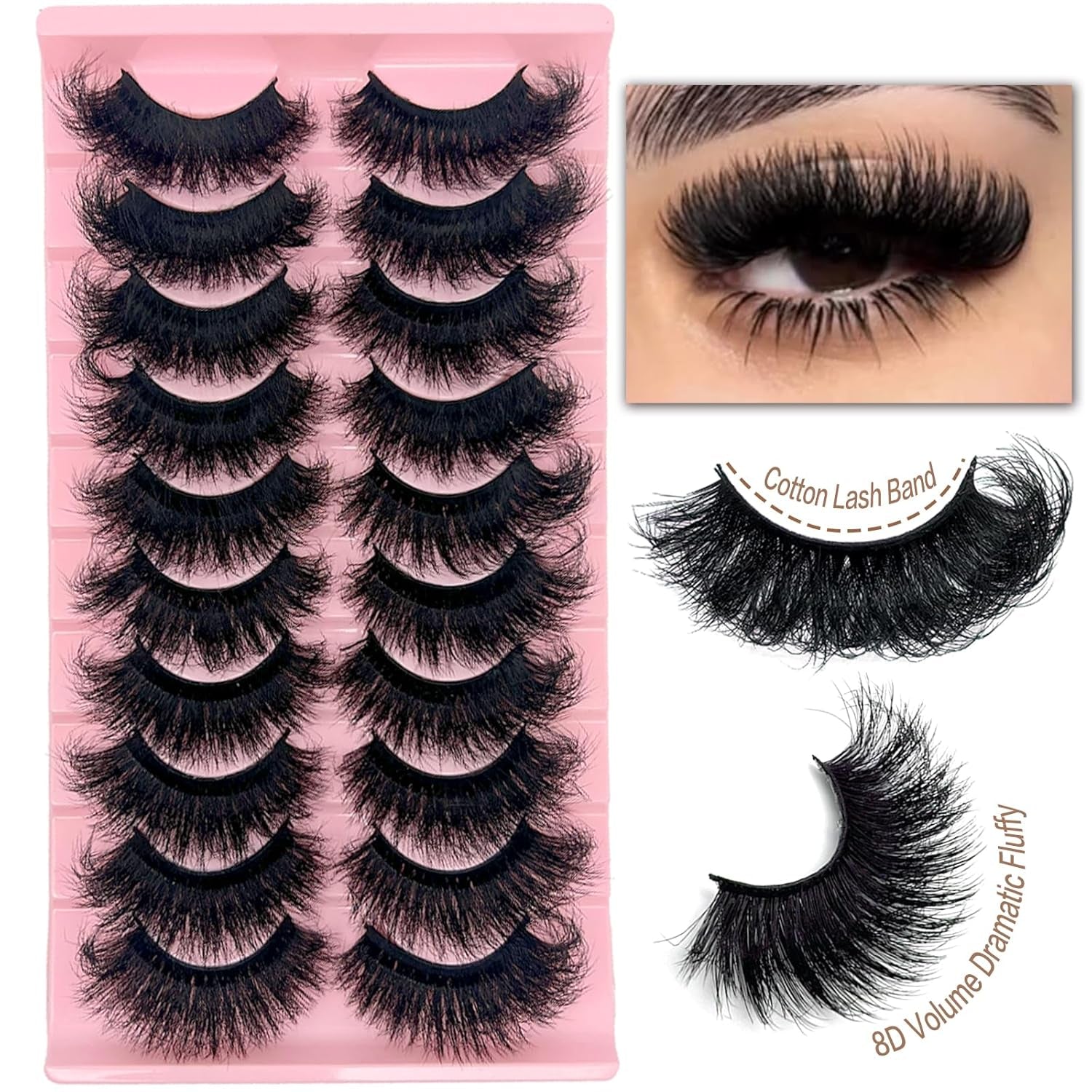 False Eye Lashes Natural Look Cat Eye Lash Strips Clear Band C Curl Wispy Mink Eyelashes Short Fluffy Eyelashes Strips 3D Cateye Natural Lahses 18Mm 10 Pairs Pack YH017