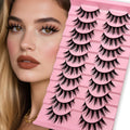 Manga Lashes Spiky Japanese Style Thick Cosplay Wispy Anime Lashes Strips Faux Mink Doll Eyelashes 16Mm Party False Eyelashes Natural Look 10 Pairs Pack YH002