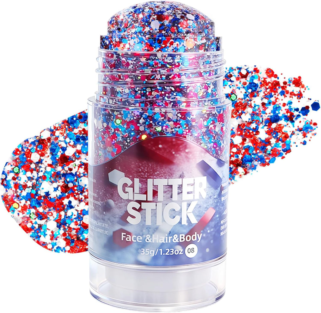 Mysense Patriotic Red White and Blue Face Hair Body Glitter Stick,4Th of July Outfits and Accessories for Women Kids,Usa Flag Makeup for Independence Day 250 Anniversary Memorial Day Veterans Day