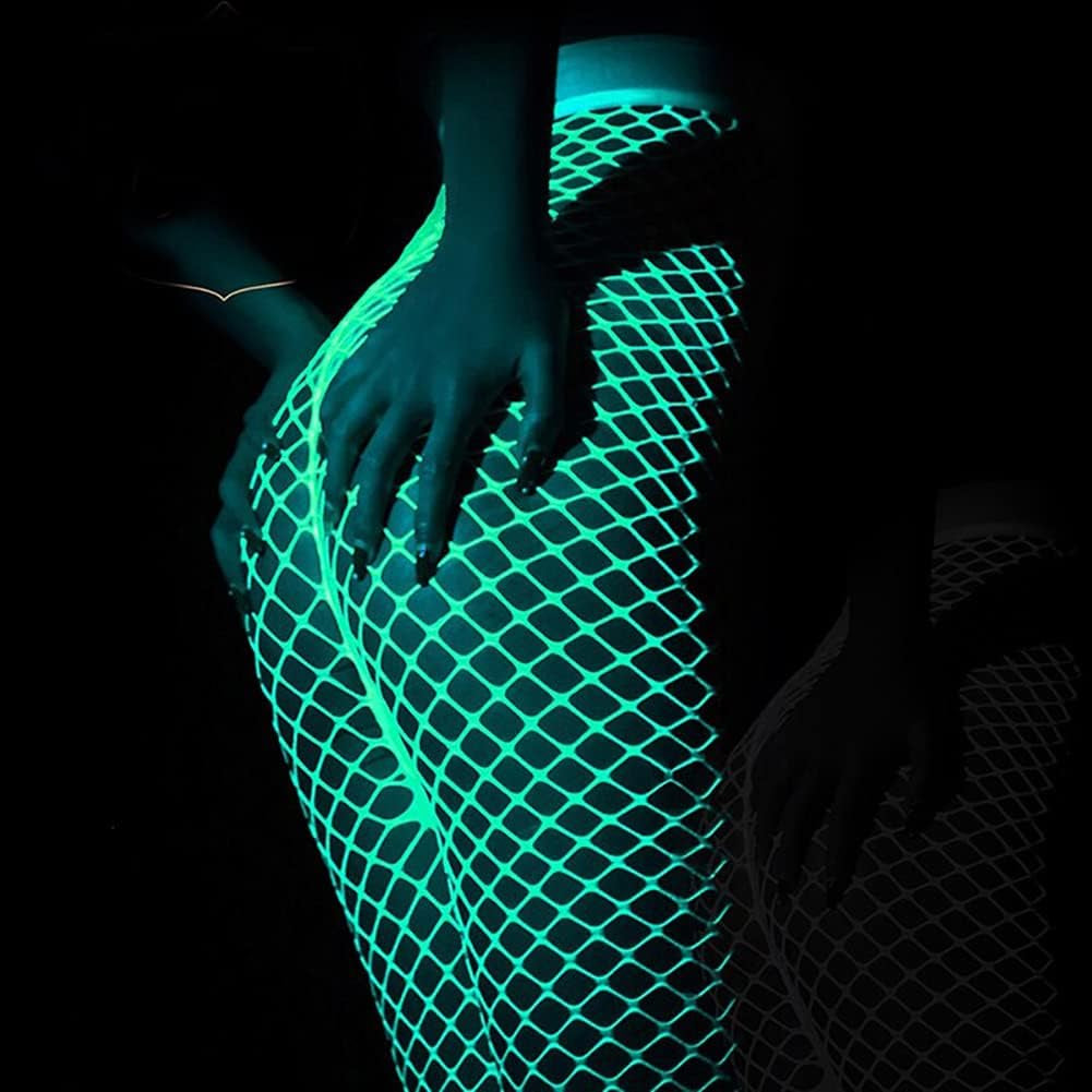Glow in the Dark Fishnets Stockings, High Waist Tights Party Stockings for Womens