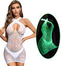 Glow in the Dark Sexy White Fishnet Stockings, Stylish Bodysuit Leggings for Womens Party
