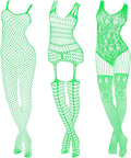 Hercicy 3 Pcs Glow in the Dark Fishnet Stockings Luminous Bodysuit Leggings Glowing Fishnet Socks for Women Glowing Party(Classic Style)