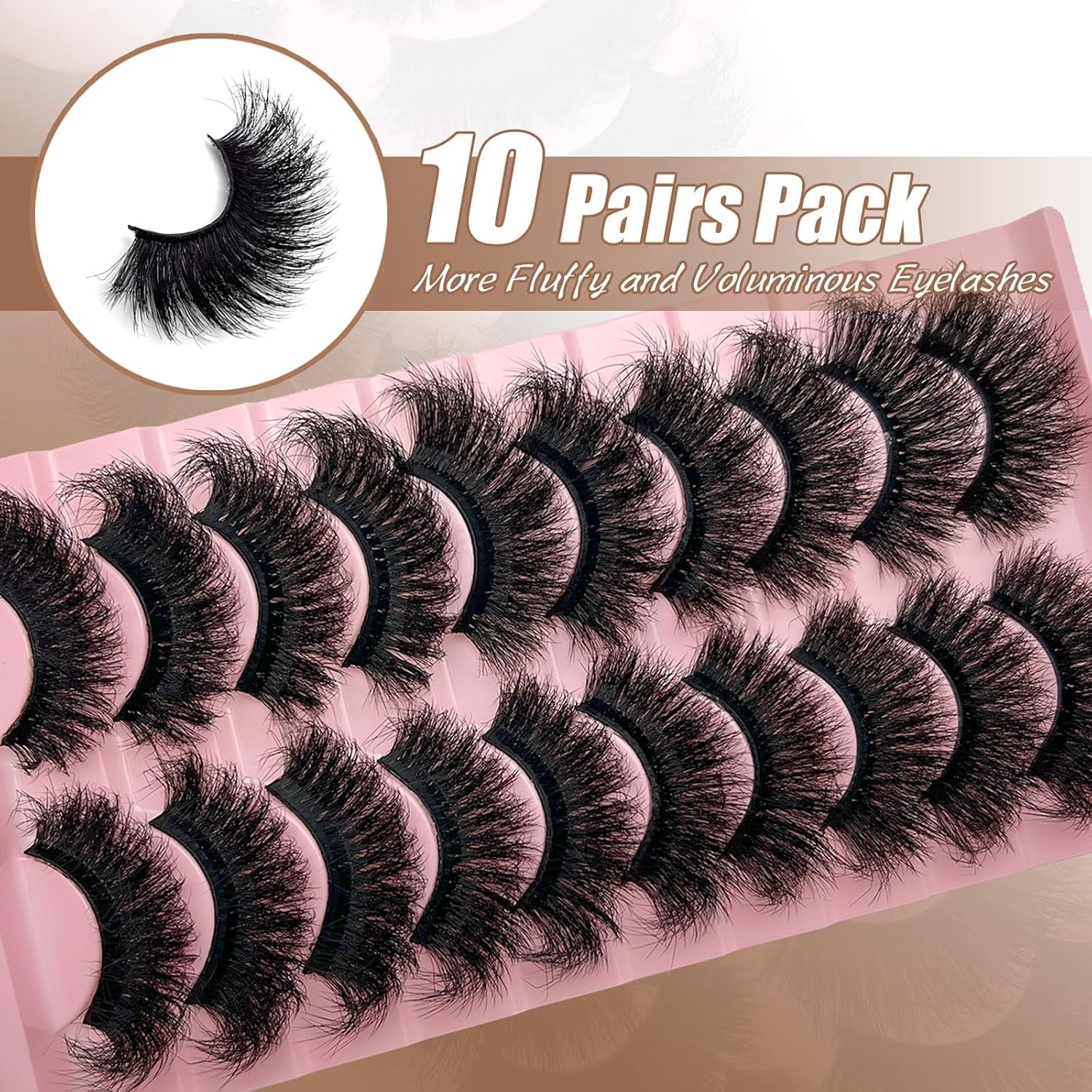 Mink Lashes Fluffy 20Mm Big Long 3D Dramatic Volume False Lashes Strip Full Thick Eyelashes 10 Pairs Pack 25 Mm C Curl Faux Mink Lash Strips That Look like Extensions YH010