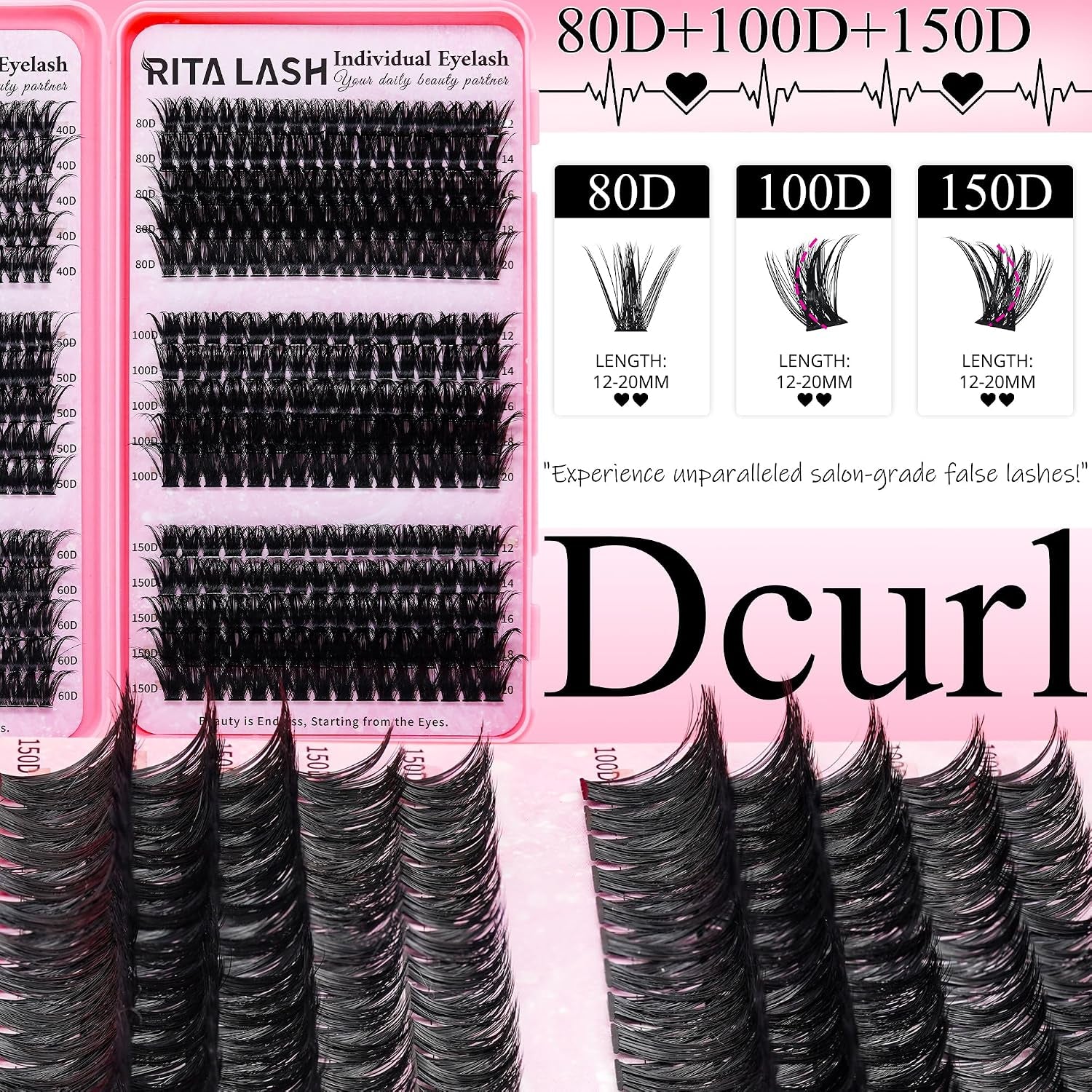 Lash Clusters Kit Bulk 3D Effect Eyelash Clusters Kit Cat Eye Lashes Cluster Eyelash Extensions Pack Colored Lashes Cluster Pestañas Postizas Naturales+Bond&Seal,Remover,Tweezers,Cleanser(Lash Kit-7)