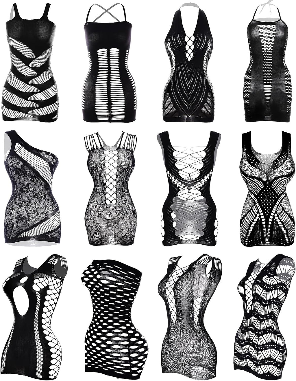 Tisancy 12 Pcs Women'S Fishnet Mesh Bodysuit Cover-Up Dress Outfits, Sheer Lace Party Outfit, Beachwear