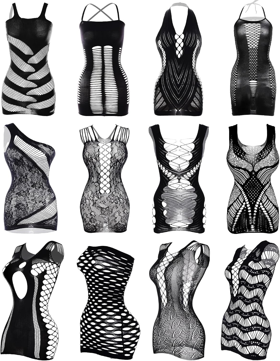Tisancy 12 Pcs Women'S Fishnet Mesh Bodysuit Cover-Up Dress Outfits, Sheer Lace Party Outfit, Beachwear