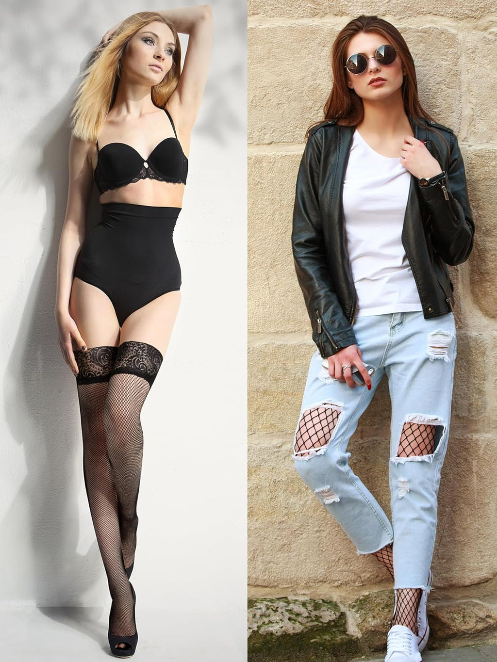 Bencailor 4/6/12 Pairs Fishnet Thigh High Stocking for Women Silicone Lace Top Sheer over Knee Stockings